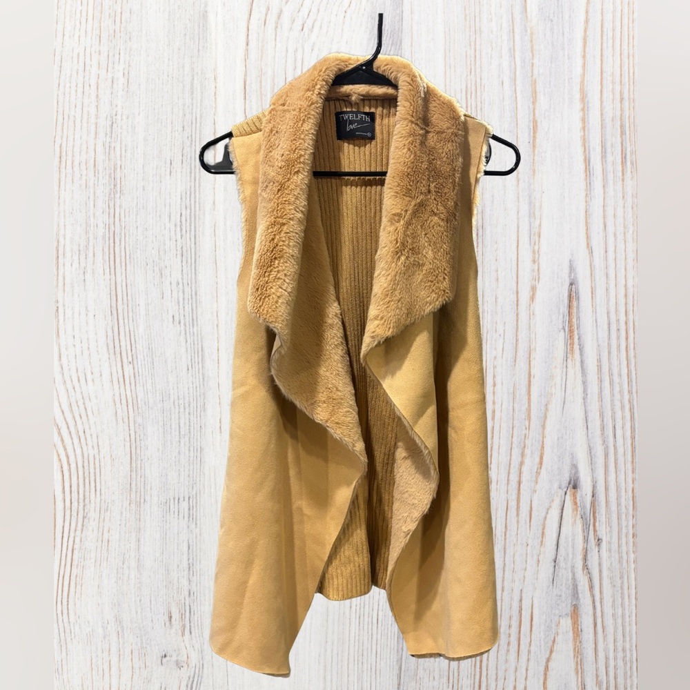 Tan Suede and Faux Fur Vest